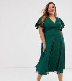 Платье миди с кружевными вставками ASOS DESIGN Curve-Зеленый