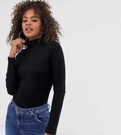 Черное боди в рубчик с длинными рукавами и высоким воротом ASOS DESIGN Tall-Черный