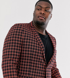 Темно-синий супероблегающий пиджак в оранжевую клетку ASOS DESIGN Plus