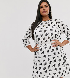 Эластичное фактурное платье мини с принтом ASOS DESIGN Curve-Мульти