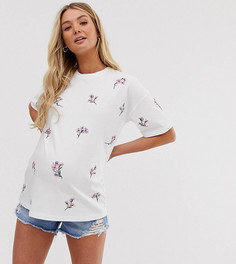 Белая свободная футболка с вышивкой ASOS DESIGN Maternity-Белый