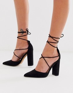 Черные туфли на высоком блочном каблуке с завязками ASOS DESIGN-Черный
