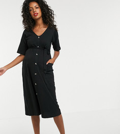 Черное платье миди на пуговицах с поясом ASOS DESIGN Maternity-Черный