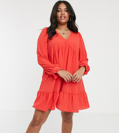 Свободное платье мини с V-образным вырезом и оборкой ASOS DESIGN Curve-Красный
