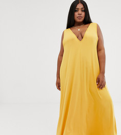 Трапециевидное платье макси с глубоким вырезом ASOS DESIGN Curve-Желтый