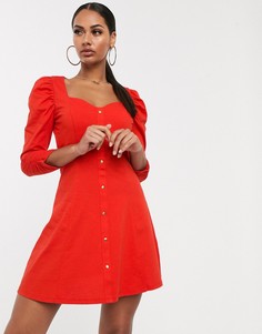 Красное чайное платье на кнопках с длинными пышными рукавами ASOS DESIGN-Красный