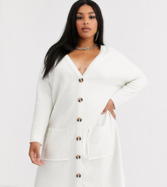 Очень мягкое свободное платье на пуговицах ASOS DESIGN curve-Белый
