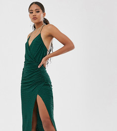 Фактурное платье миди с запахом, бретельками и глубоким вырезом ASOS DESIGN Tall-Зеленый