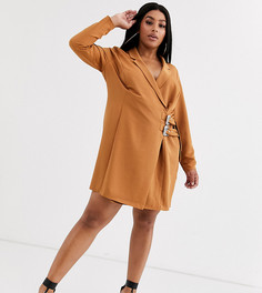 Платье-смокинг мини с пряжками ASOS DESIGN Curve-Коричневый