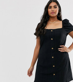 Черное чайное платье на пуговицах и с пышными рукавами River Island Plus-Белый