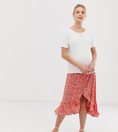 Красная юбка миди на пуговицах с цветочным принтом и оборками New Look Maternity-Красный