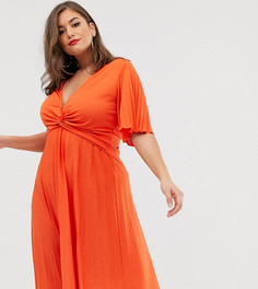 Плиссированное платье миди с широкими рукавами ASOS DESIGN Curve-Оранжевый