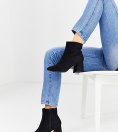 Черные ботильоны на каблуке из искусственной замши New Look Wide Fit-Черный