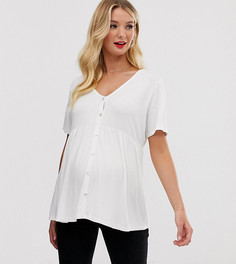 Топ на пуговицах с короткими рукавами и V-образным вырезом ASOS DESIGN Maternity-Кремовый