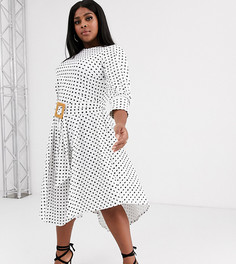 Чайное платье миди с асимметричной юбкой и принтом ASOS DESIGN Curve-Зеленый