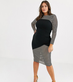 Платье миди со вставками в полоску ASOS DESIGN Curve-Черный