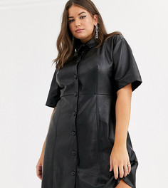 Платье-рубашка мини из искусственной кожи на пуговицах ASOS DESIGN Curve-Черный