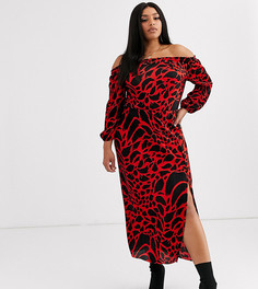 Платье миди с длинными рукавами и леопардовым принтом ASOS DESIGN Curve-Мульти