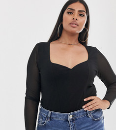 Топ с сетчатыми рукавами ASOS DESIGN Curve-Черный