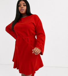 Трикотажное платье с длинными рукавами и оборкой на подоле ASOS DESIGN Curve-Красный