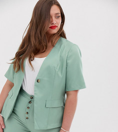 Зеленый однобортный блейзер с короткими рукавами In The Style Plus x Laura Jade