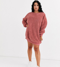 Плюшевое платье с V-образным вырезом на спине ASOS DESIGN Curve-Розовый