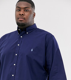Темно-синяя рубашка из эластичного поплина с логотипом Polo Ralph Lauren Big & Tall-Темно-синий