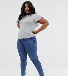 Приталенная футболка из вафельного трикотажа с короткими рукавами ASOS DESIGN Curve-Серый
