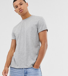 Серая меланжевая футболка с круглым вырезом и отворотами на рукавах ASOS DESIGN Tall-Серый