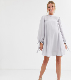 Свободное платье мини с высоким воротом и завязками на рукавах ASOS DESIGN Maternity-Серый