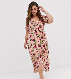 Платье макси с запахом, оборкой и цветочным принтом ASOS DESIGN Curve-Мульти