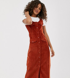 Вельветовое платье миди каштанового цвета ASOS DESIGN Tall-Коричневый
