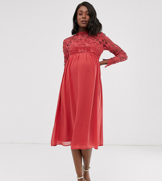 Кружевное платье миди малинового цвета Chi Chi London Maternity-Красный