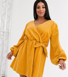 Вельветовое свободное платье мини с запахом ASOS DESIGN Curve - marigold-Оранжевый