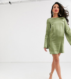 Атласное свободное платье мини с длинными рукавами ASOS DESIGN Tall-Зеленый