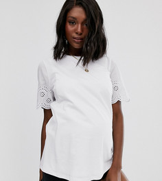 Футболка для кормящих мам с вышивкой ришелье на рукавах ASOS DESIGN Maternity-Белый
