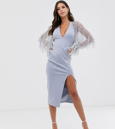 Платье миди с искусственными перьями на кейпе ASOS DESIGN Tall-Серебряный