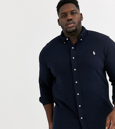 Темно-синяя рубашка из пике на пуговицах с логотипом Polo Ralph Lauren Big & Tall-Темно-синий