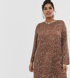 Свободное платье в горошек с длинными рукавами Glamorous Curve-Коричневый