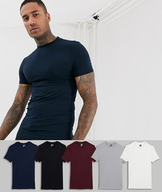 Обтягивающая футболка из органического хлопка с круглым вырезом ASOS DESIGN - Набор из 5 шт. со скидкой-Мульти