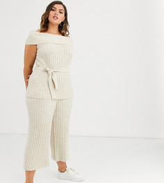 Трикотажные брюки от комплекта с широкими штанинами ASOS DESIGN Curve-Светло-бежевый