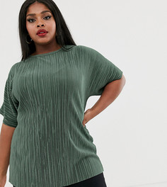 Плиссированная футболка цвета хаки ASOS DESIGN Curve-Зеленый
