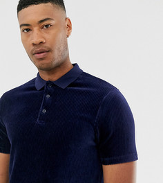 Длинная темно-синяя футболка-поло из велюра в рубчик ASOS DESIGN Tall-Темно-синий