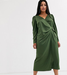 Атласное платье макси с запахом и поясом ASOS DESIGN Curve-Зеленый