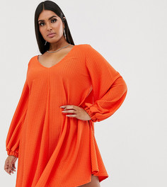 Фактурное свободное платье мини с V-образным вырезом ASOS DESIGN-Красный
