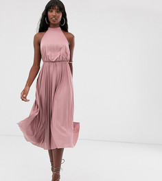 Платье миди с плиссировкой и халтером ASOS DESIGN Tall-Розовый