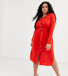Платье-рубашка миди с поясом ASOS DESIGN Curve-Красный