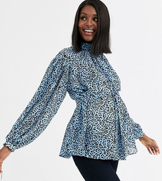 Синий топ с высоким воротом и звериным принтом ASOS DESIGN Maternity-Мульти
