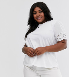 Белая футболка с вышивкой ришелье на рукавах ASOS DESIGN Curve-Белый