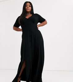 Чайное платье макси на пуговицах с разрезами ASOS DESIGN Curve-Черный